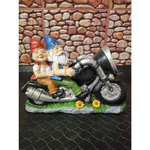 Biker Garden Gnomes Couple On Motorcycle